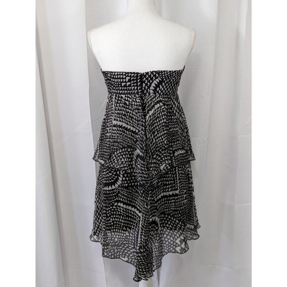 BCBGMAXAZRIA! PURE SILK BLACK, CREAM RUFFLED, TIERED MINI DRESS, CRINKLED! SZ S - Picture 9 of 10